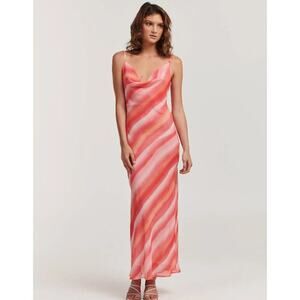 Charlie Holiday Women Watercolor Striped Stone Slip Maxi Dress Size 4 Mu…